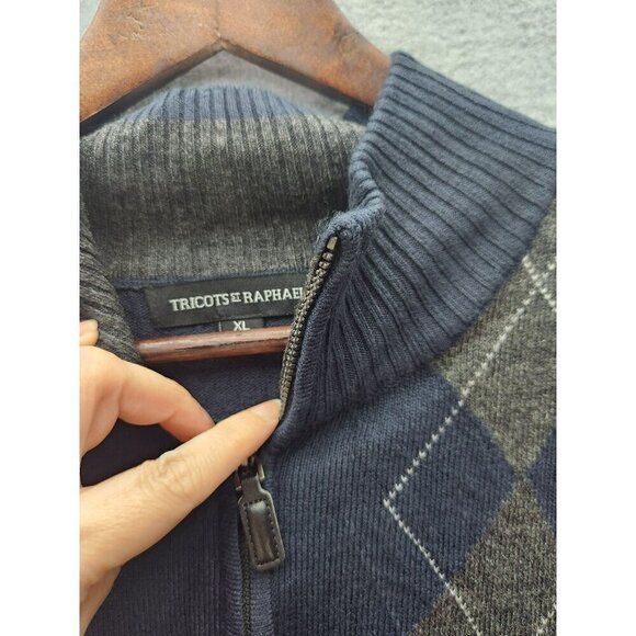 Tricots St Raphael XL Argyle Half-Zip Sweater - Navy & Gray - Picture 2 of 4